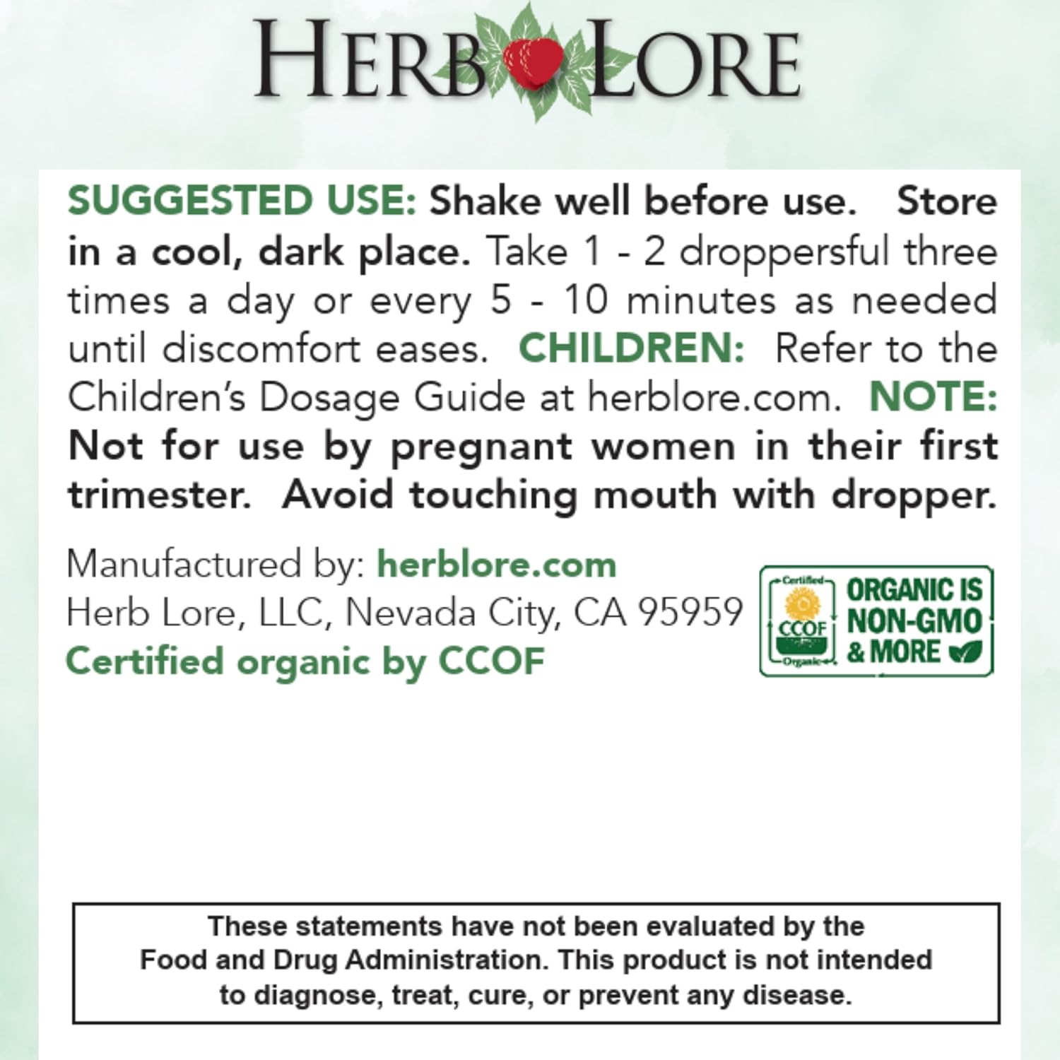 Herb Lore Tummy Tincture – USDA Organic Herbal Digestive System Support – Alcohol-Free Kid Safe Drops for Occasional Gas, Bloating, Colic, & Upset Stomach - 4 Fl Oz