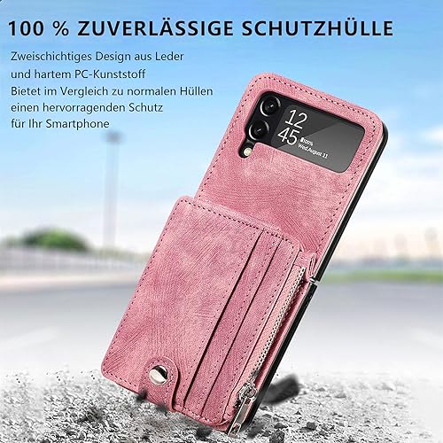 Miniatura 6 de ZCDAYE Funda tipo cartera para Samsung Galaxy Z Flip 4, funda para Samsung Z Flip 4 5G (2022), fundas de cuero Z Flip 4 con tarjetero extraíble -
