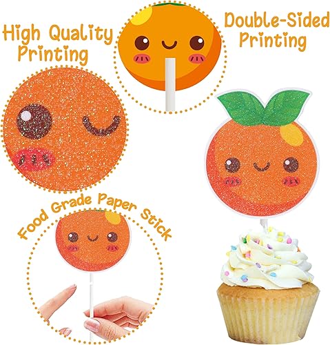 Miniatura 3 de 36 piezas de adornos para cupcakes Little Cutie Little Cute Baby Shower Decoración naranja Cupcake Toppers para temática cítrica de cumpleaños, baby