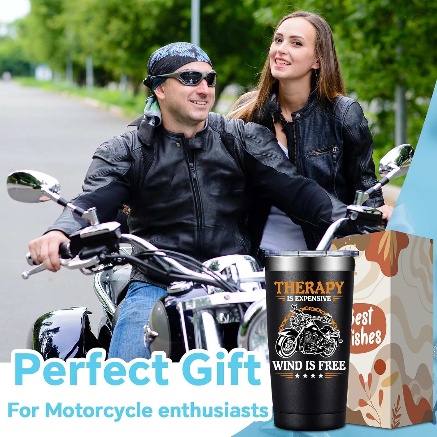Fufandi Therapy Is Expensive Wind Is Free Motorcycle Gifts Tumbler Cup 20oz image 2