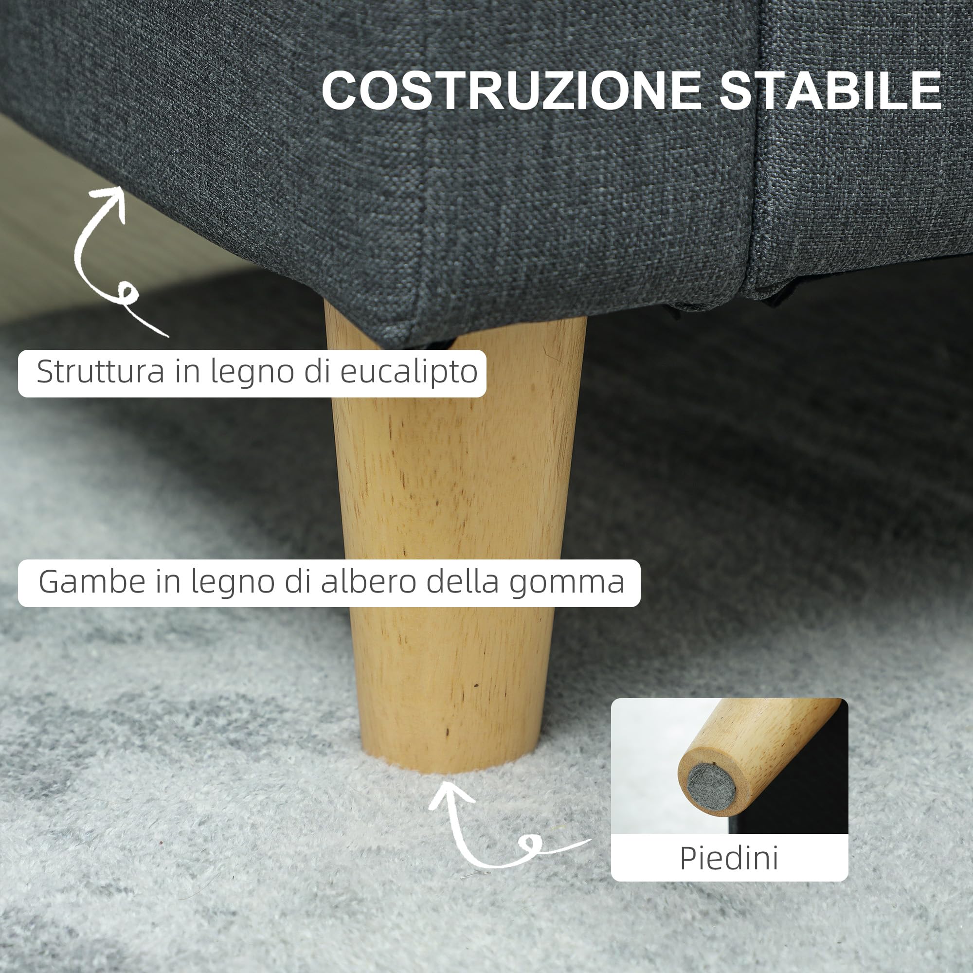 HOMCOM Divano 2 Posti in Tessuto con Braccioli e 2 Cuscini Rimovibili, Divanetto 2 Posti Moderno con Spazio Portaoggetti, Tasche Laterali e Gambe in Legno per Soggiorno e Salotto, 135x72x84cm, Grigio