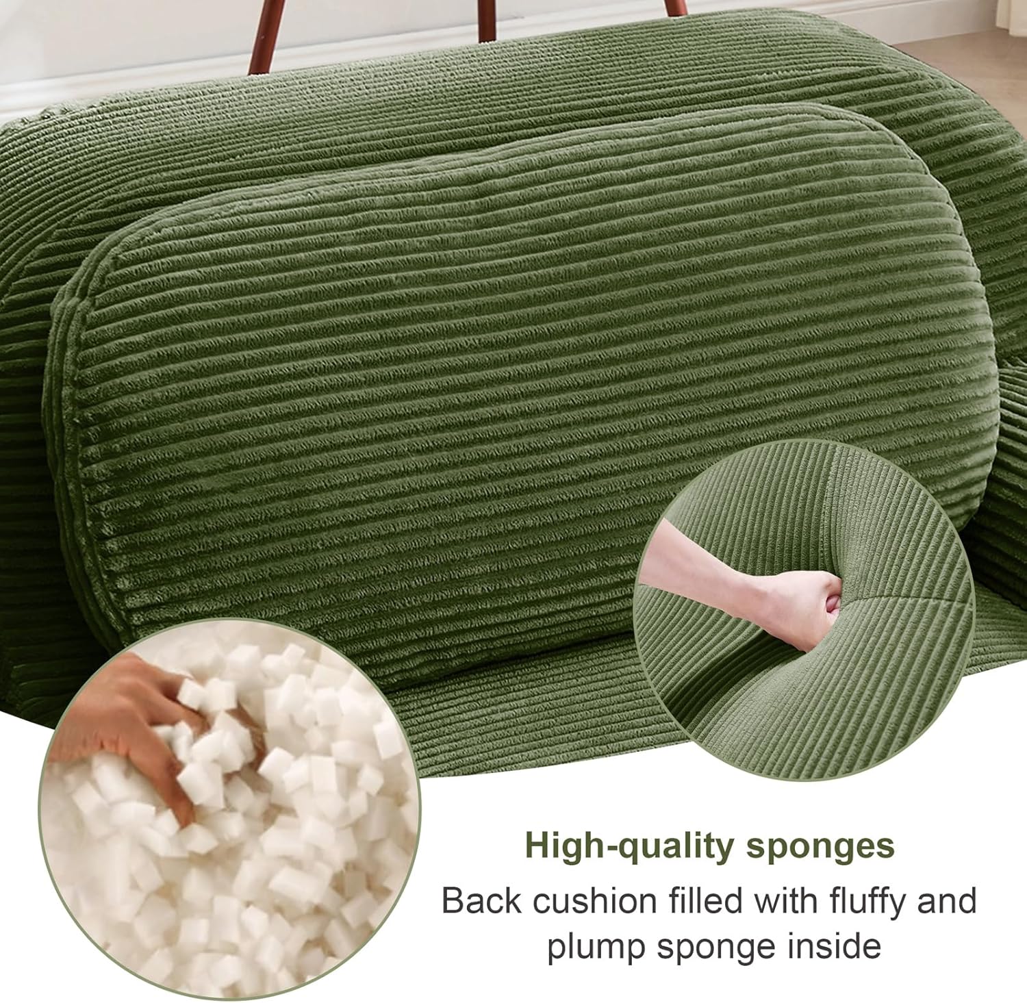 82" Modular Sectional Sofa Couch, Deep Seat Boneless Couch with Back Pillow, Corduroy Small Loveseat for Small Spaces, Sectional Couches for Living Room, Apartment & Bed Room, No Assembly
