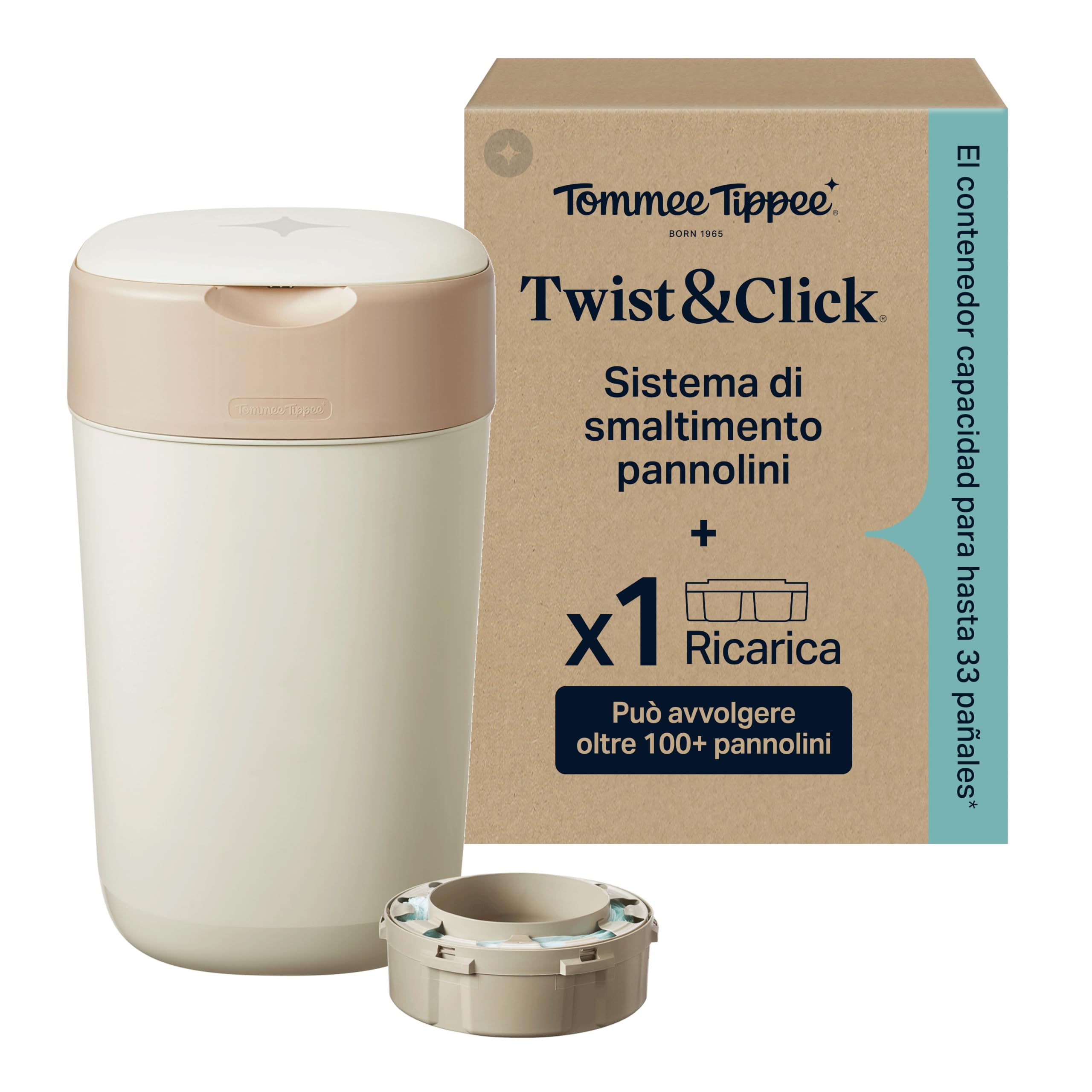 Tommee Tippee Mangiapannolini Twist & Click, + 1 Ricarica da 10,5 m, Crema