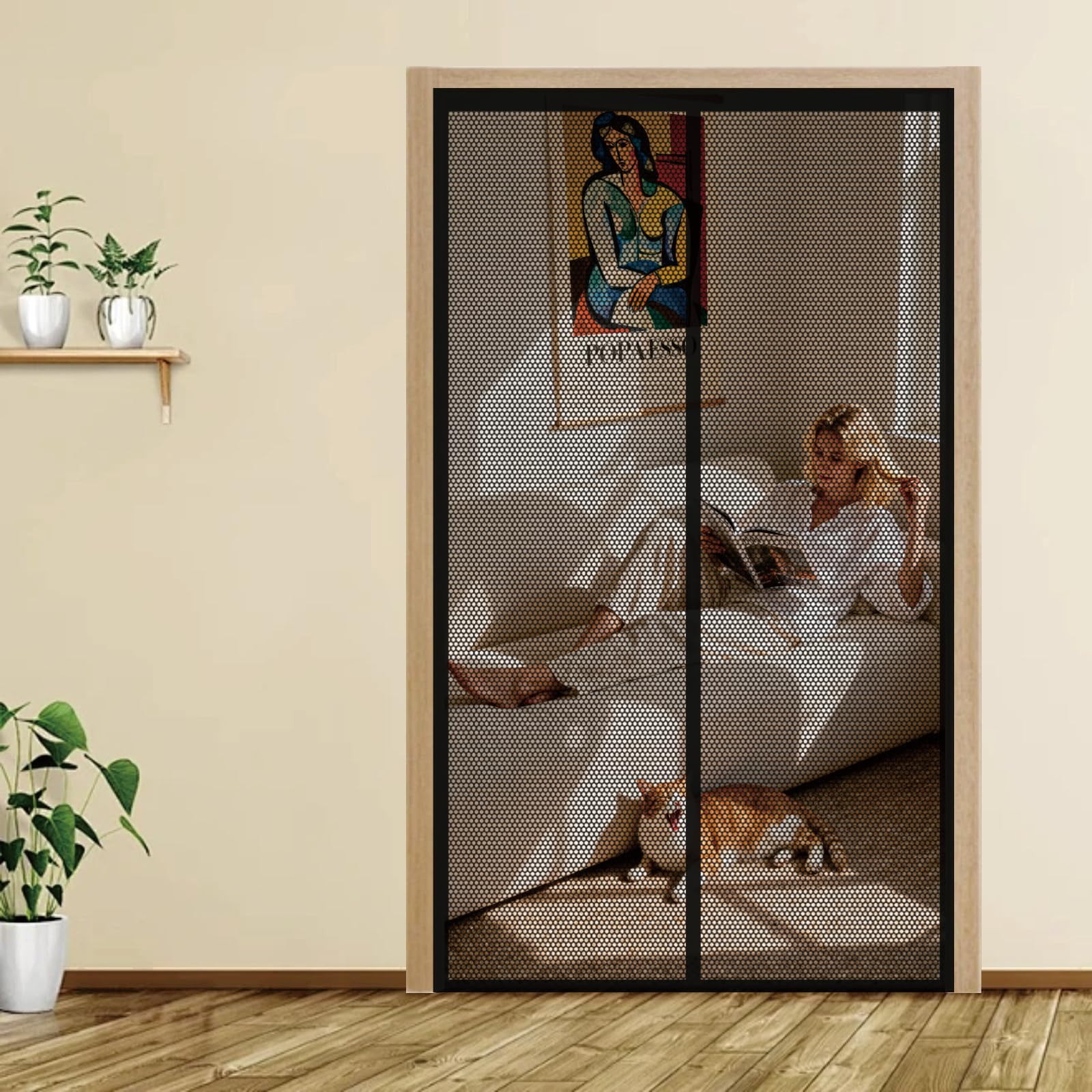 Door Fly Screen 86 x 243 cm with Powerful Magnets Automatically Closes and Magic Tape, Install Without, Keep Bugs Out, Patio Insect Door Screen for Patio, Black