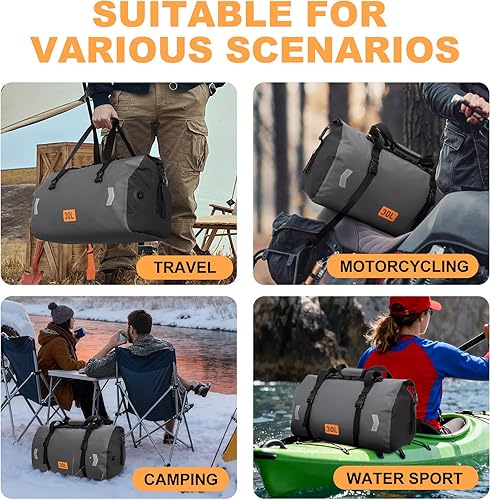 Miniatura 7 de Bolsa seca impermeable, bolsa trasera de motocicleta enrollable de 30 L con válvula de aire y correas de fijación rápida, bolsas de viaje para