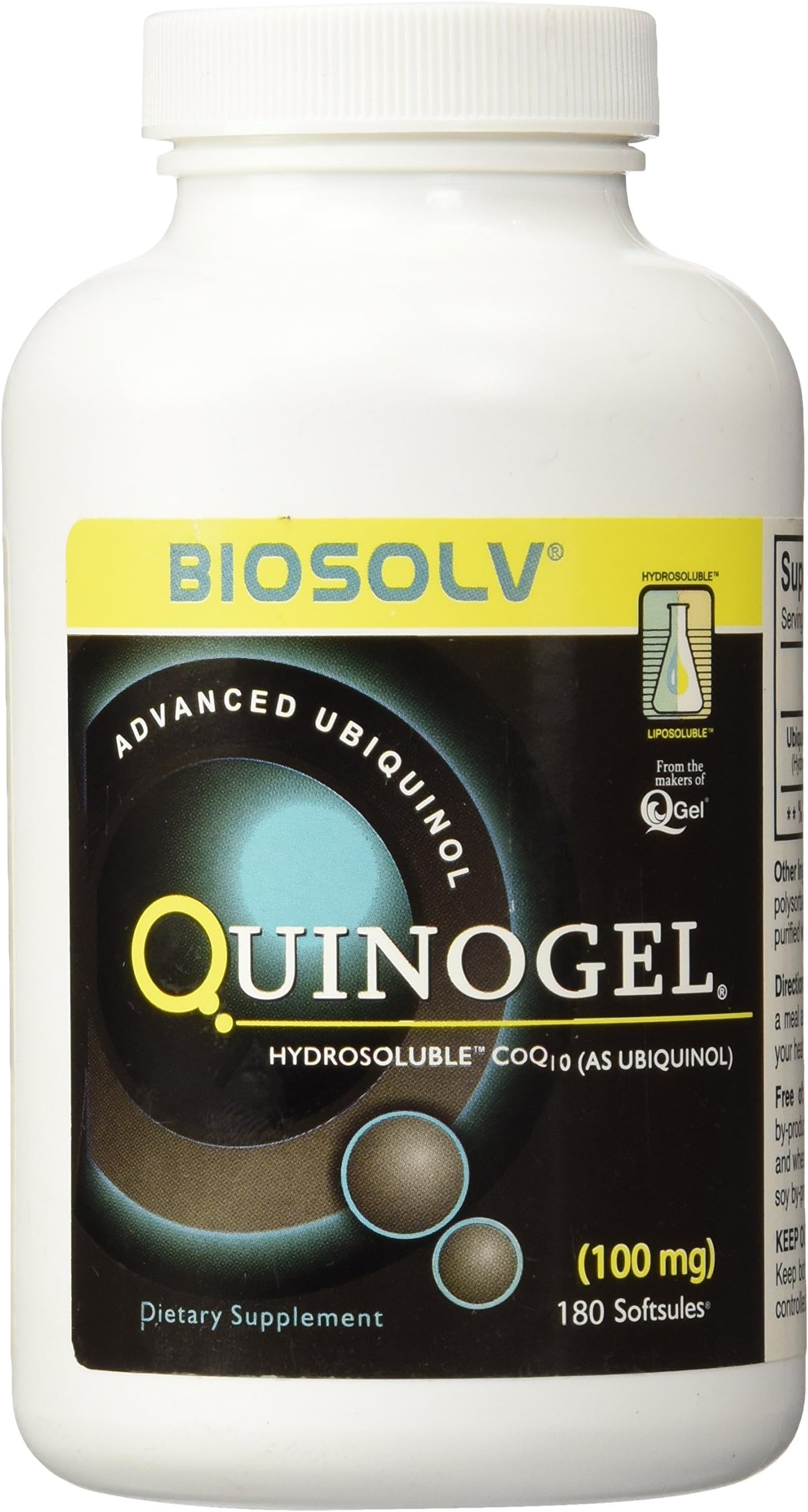 100mg Solubilized Ubiquinol (Ultra High Absorption) CoQ10 (Hydrosoluble Kaneka Ubiquinol) 100mg / 180 Softgels