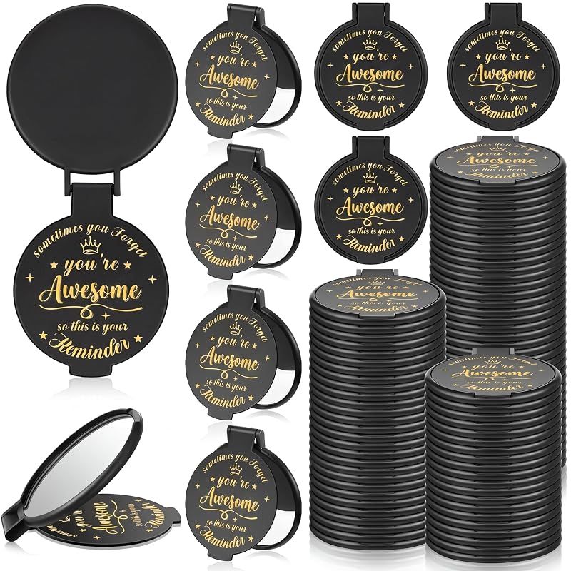 Espelho compacto dobrável Gulfmew preto, 7,01 cm de diâmetro, Pacote com 72 unidades