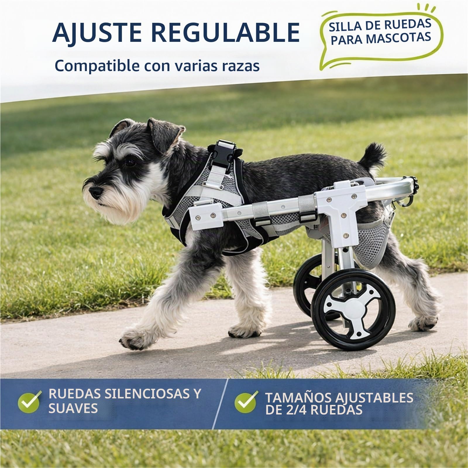 Silla De Ruedas para Perros De 4 Ruedas, Soporte De Movilidad Ajustable para Patas Delanteras Y Traseras, Ruedas De Eva Ligeras, Ayuda para Caminar para Perros Pequeños, Black4wheel S