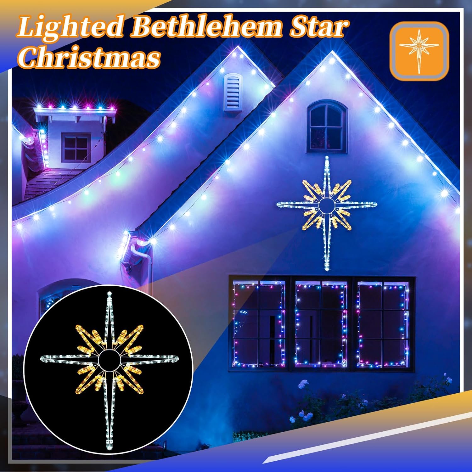 Large Christmas Bethlehem Star, Lighted Star of Bethlehem LED Lights Plug in Rope Light for Outdoor Indoor Xmas Tree Wall Bedroom Hanging Party Decoration(28",Warm White)