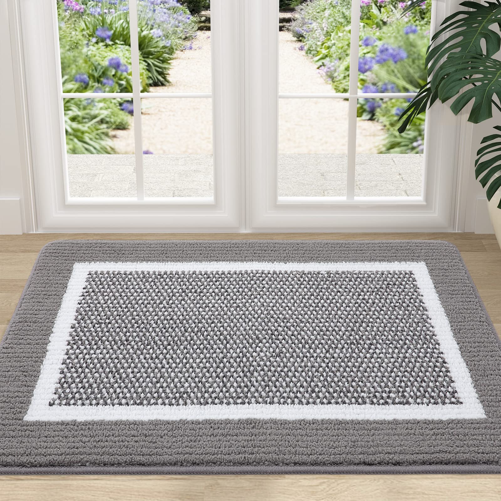 Colorxy Indoor Door Mat, Non-Slip Absorbent Resist Dirt Entrance Mat, Sturdy Low-Profile Inside Floor Mats, Washable Front Entry Doormats for Entryway, 36''x24'', Grey