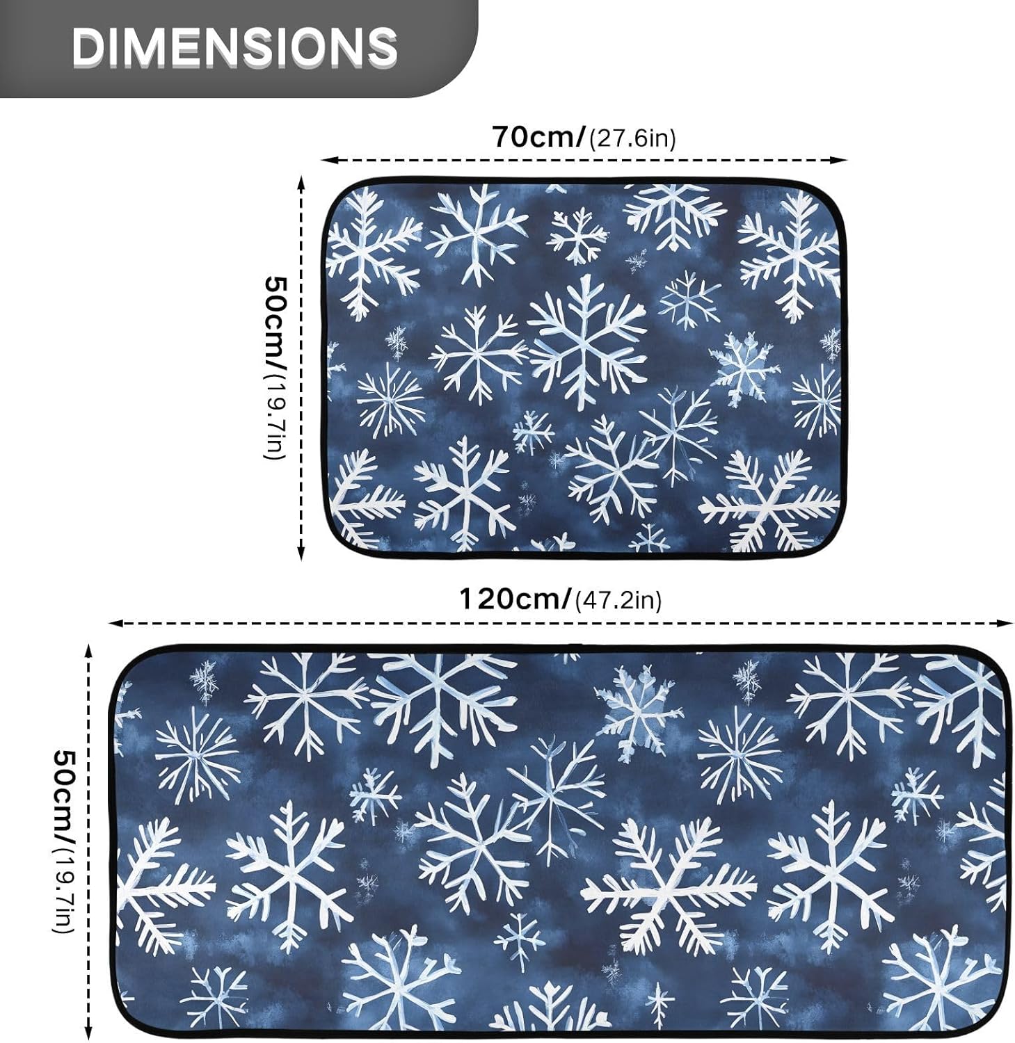 Kitchen Mat Set of 2, White Blue Navy Snowflakes Anti-Fatigue Cushioned Mats for Floor, Non Slip Comfort Standing Mat, Kitchen Rug for Sink, 19.7"x27.6"+19.7"x47.2"