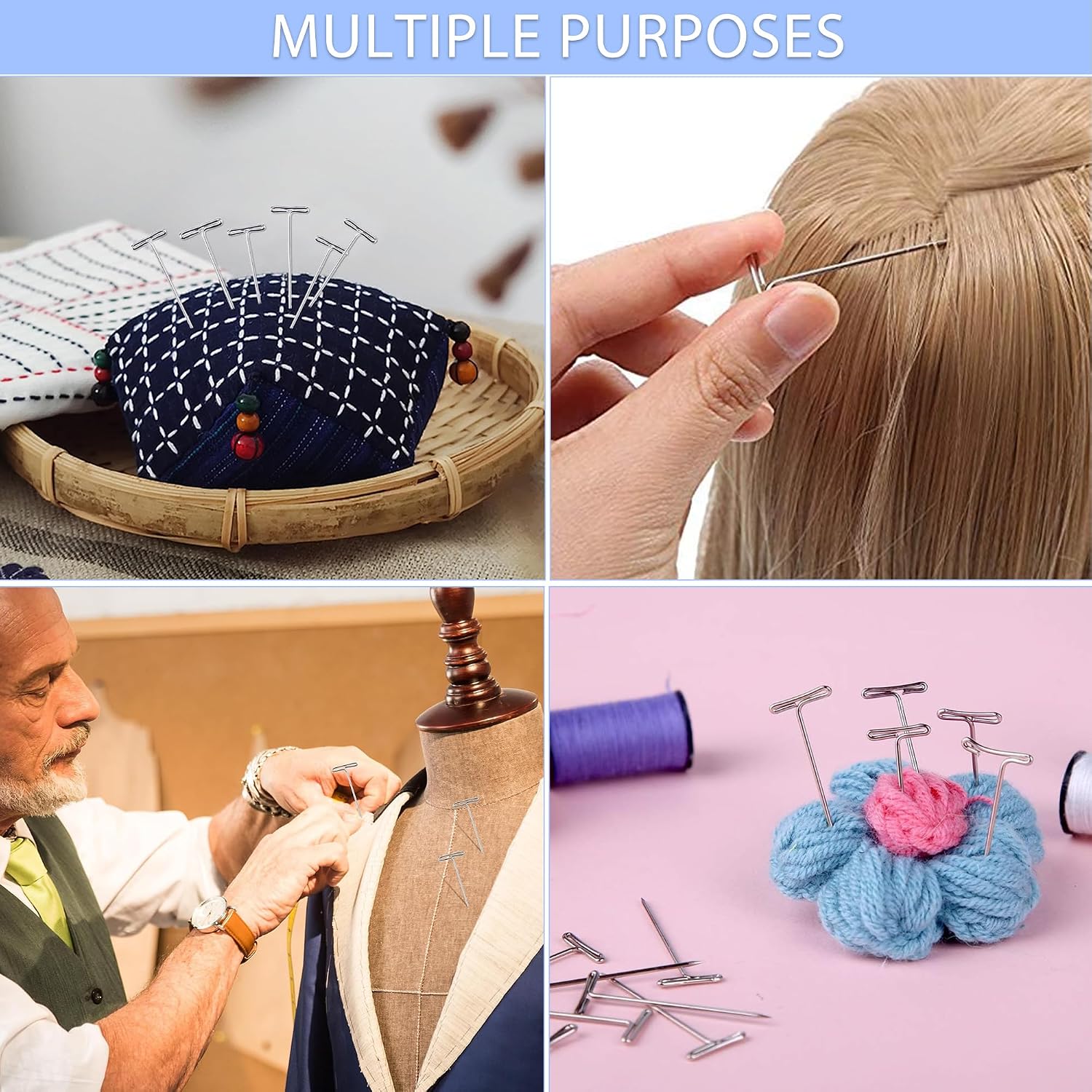 400 Pcs T Pins,Stainless Steel Sewing Pins for Wigs, Blocking Wig Pin for Foam Head, Craft, Quilting and Blocking Knitting for Office Wall,5 Sizes
