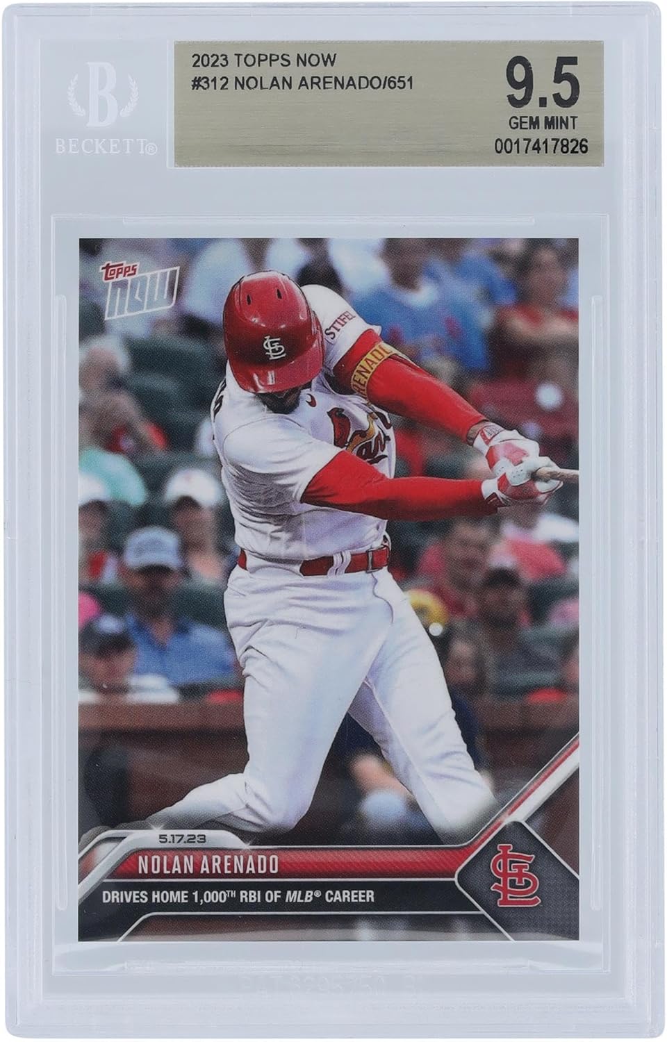Nolan Arenado St. Louis Cardinals 2023 Topps Now 1,000 RBI #312 BGS Authenticated 9.5 Card - Baseball Slabbed Rookie Cards