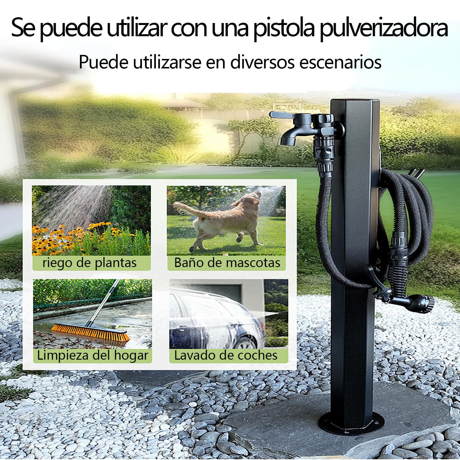 Fuente Jardin Exterior,Columna de Agua Independiente para Jardín,doble grifo Columna de Agua de Jardín Acero Inoxidable Cuadrada, para Riego y Lavado para Exteriores de Acero Inoxidable 304