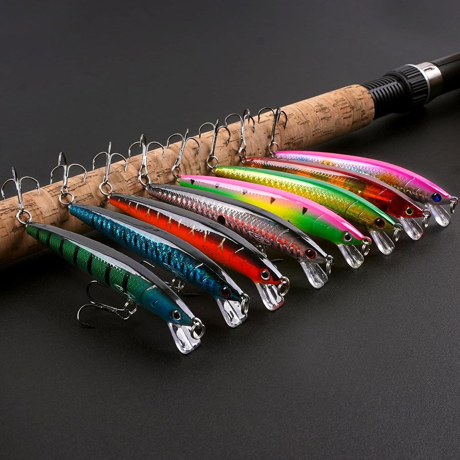 Jerkbait Fishing Lures Bass Fishing Suspending Jerk Bait Minnow Lures Kit | with Treble Hooks, 3D Eyes, Freshwater Saltwater Surf Fishing Lures for Bass Walleye Trout Pike