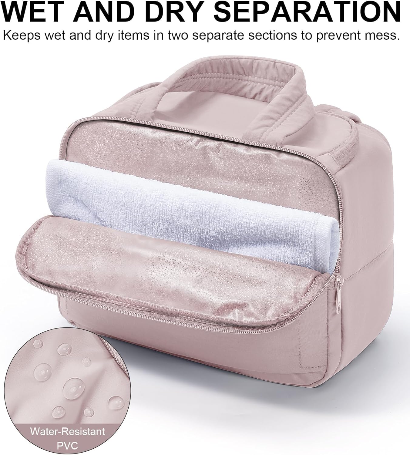 Travel Toiletry Bag for Women, Lightweight Large Quilted Puffy Makeup Bag Wide-open Make up Organizer Cloud Cosmetic Bag w/Handle for Traveling Toiletries Essentials Accessories Light Pink - Image 6