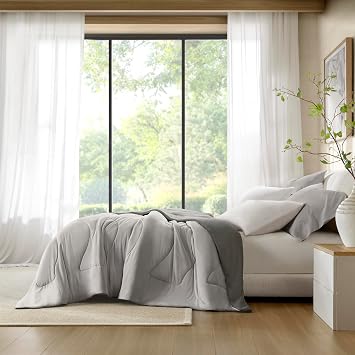 Harbor House Cooling Reversible Tencel Comforter Blanket King/Cal King Size, Cool-Touch Nylon Blend, Moisture-Wicking & Breathable for Hot Sleepers, Gray/Charcoal, 108x94 Inches