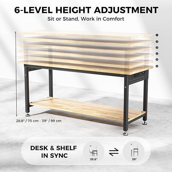 152x55 cm Heavy Duty Work Bench with Pegboard for Workshop, Garage, Offic