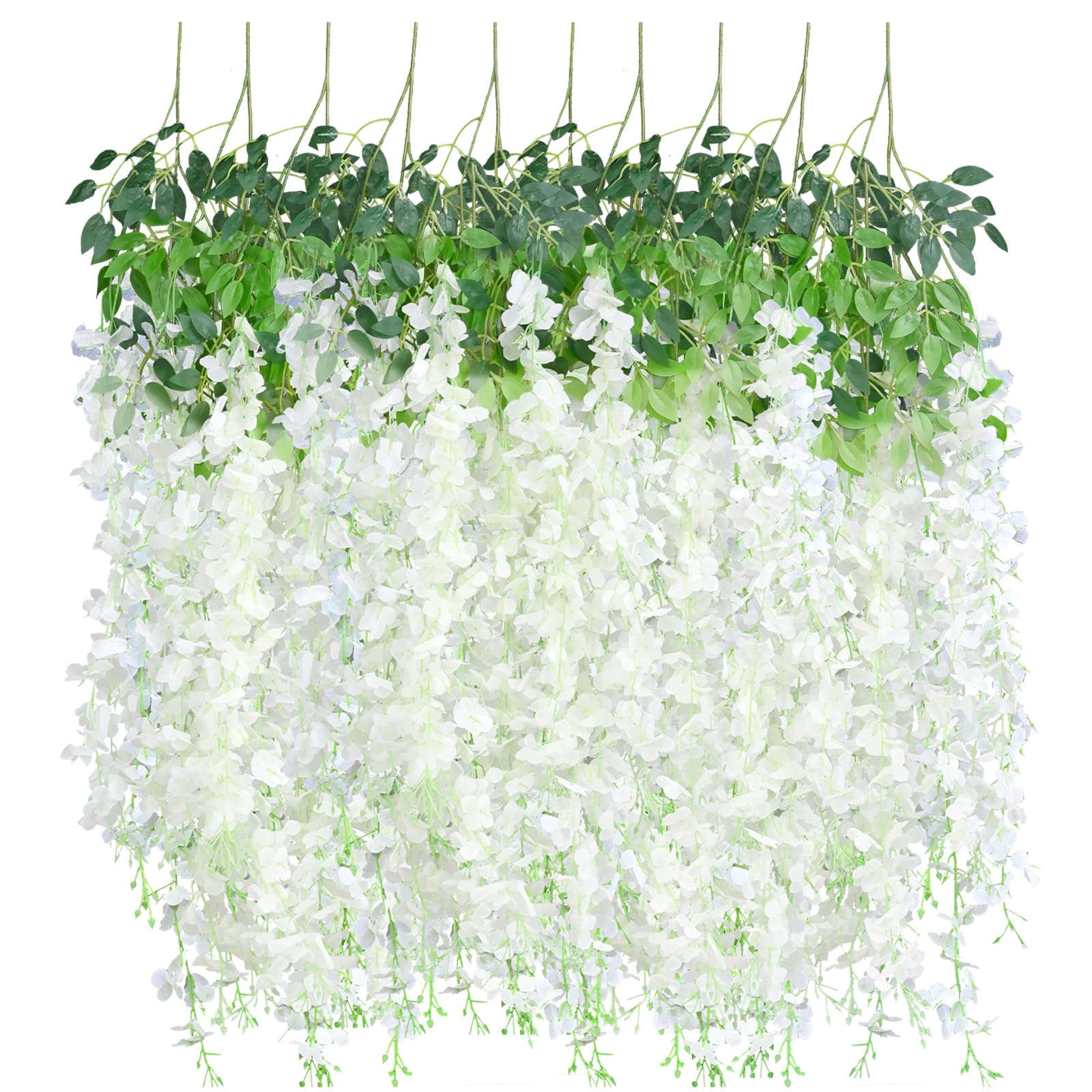 10 Pack Artificial Wisteria Hanging Flowers 3.6 Feet/Piece | White Dense Fake Wisteria Vine Ratta Hanging Garland Silk Flowers String for Home Wedding Arch Wall Party Garden Decor-image-19