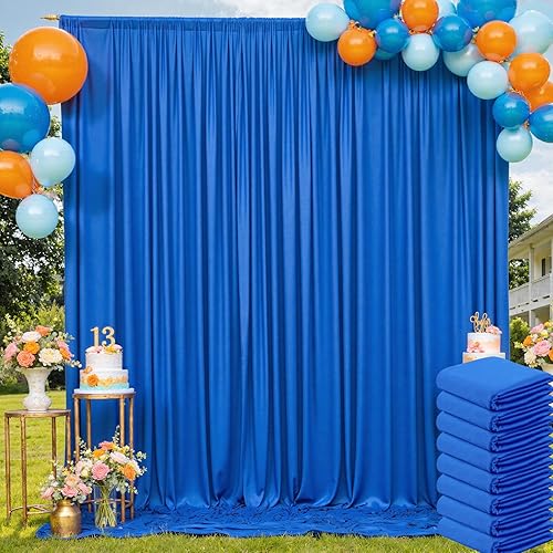 Cortina tipo telón de color azul real de 40 x 10 pies para fiesta de cumpleaños, 8 paneles de 5 x 10 pies, cortinas de poliéster azul rey para