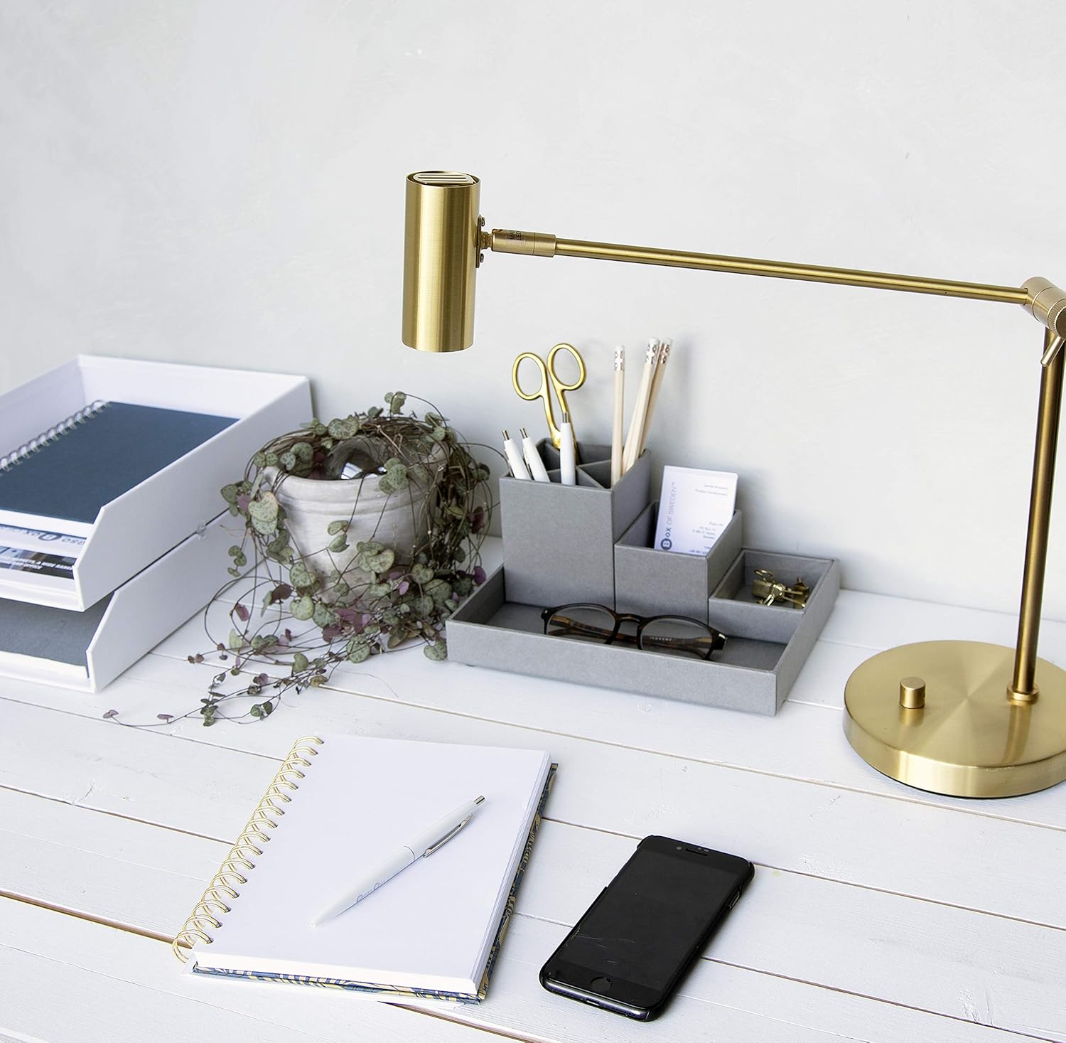 Bigso Lena 4-Piece Fiberboard Interchangable Desktop Organizer, 4.3 x 9.3 x 7 in, Grey