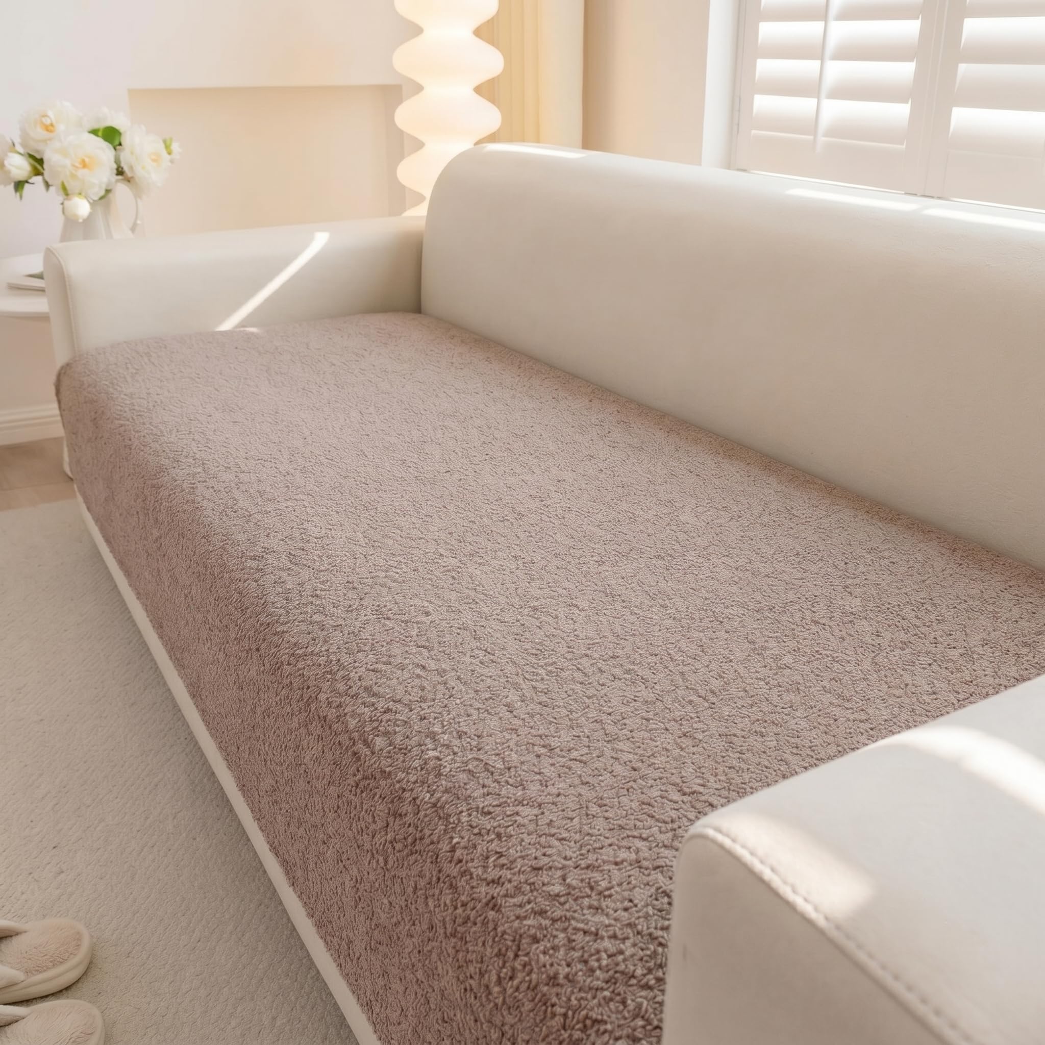 Styleys Sofa Mat Teddy Boucle for 1/2/3-Seater & L-Shaped Sofa – Quilted Anti-Slip Protector | Washable Couch Cover | Elegant Fit for Living Room | Soft, Durable - 70X170cm, Coffee, XNEDDSFD-2E-image-49