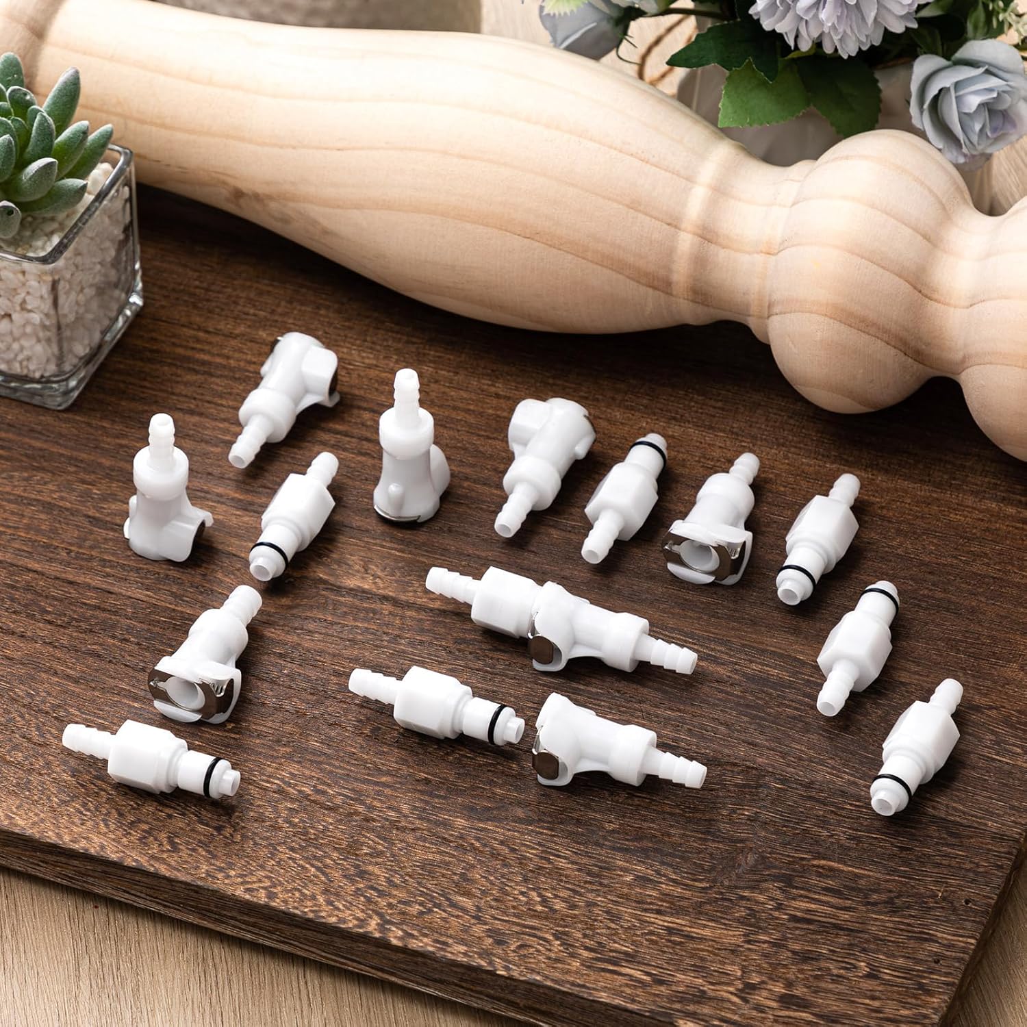 Chunful 20 Pcs 1/4" Quick Disconnect Connect Hose Barb Insert Fittings Plastic Male Female Coupling Connector 10 Female and 10 Male Connectors