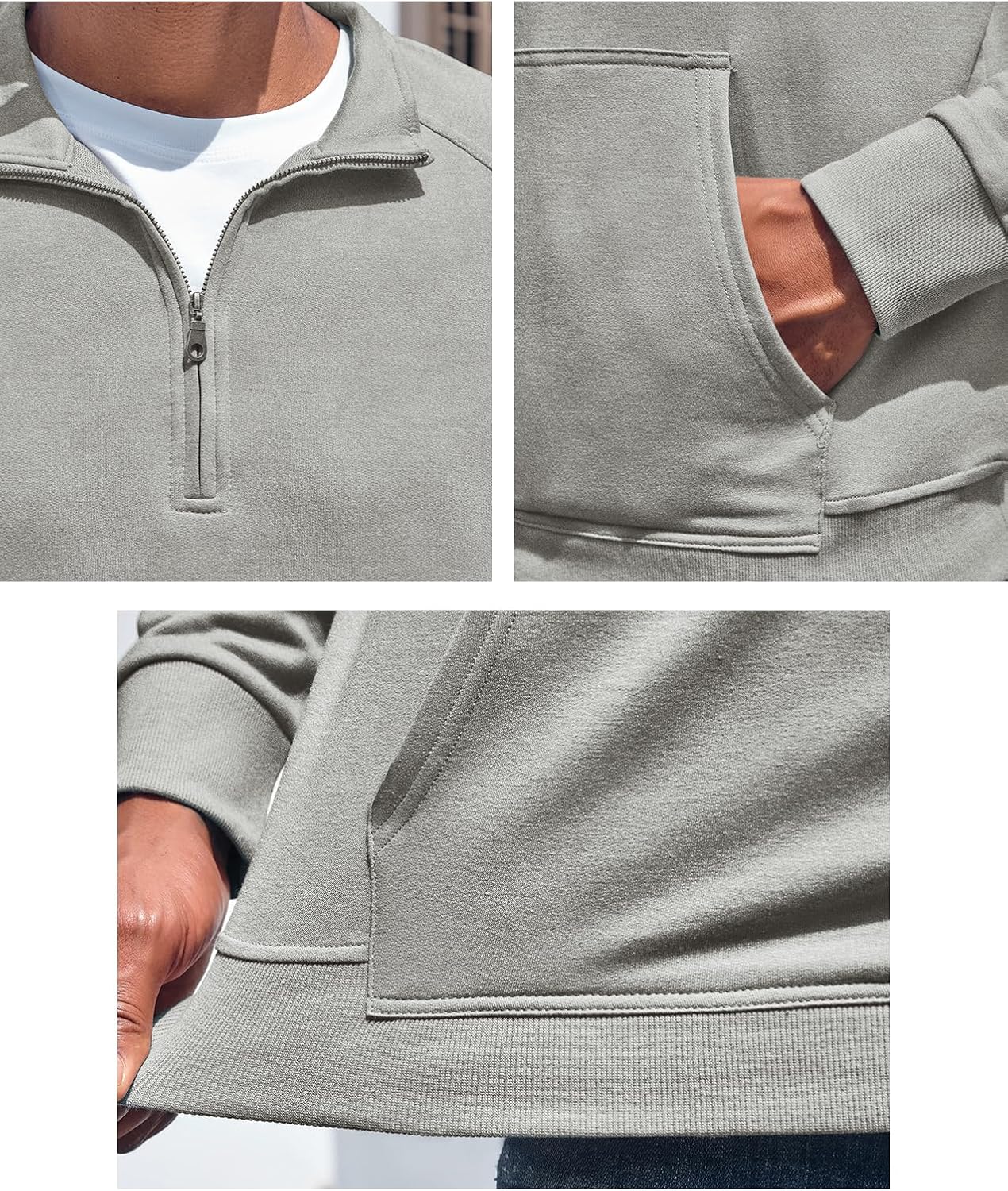 ZIWOCH Mens Quarter Zip Pullover Sweatshirt Long Sleeve Cotton Outdoor Hoodies with Pocket - Image 5