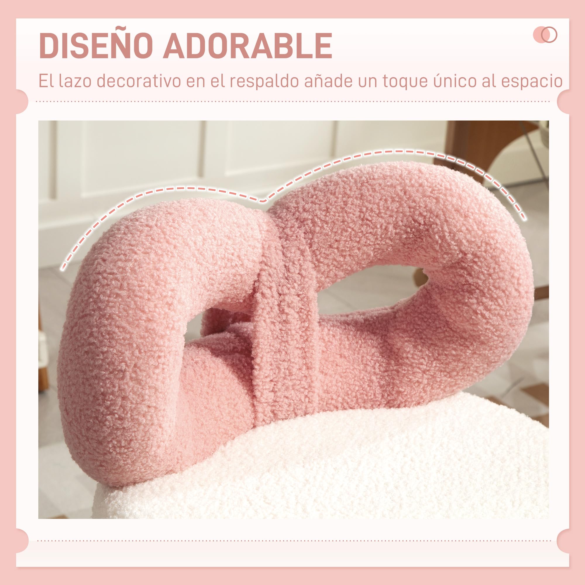 HOMCOM Taburete Giratorio con Respaldo con Ruedas 63-77 cm Blanco y Rosa | Taburete con Ruedas, Altura Regulable, Tapizado en Tejido de Borreguito, para Oficina Tocador Salones Talleres Spa Masaje
