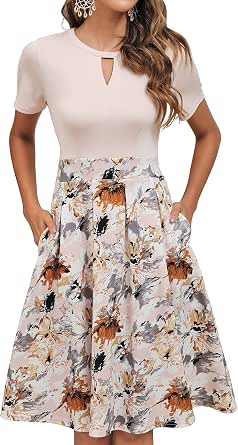 Vestido Retro De Fiesta Para Mujer YATHON - Manga Corta, Falda Plisada, Con Bolsillos Y Escote En Pico