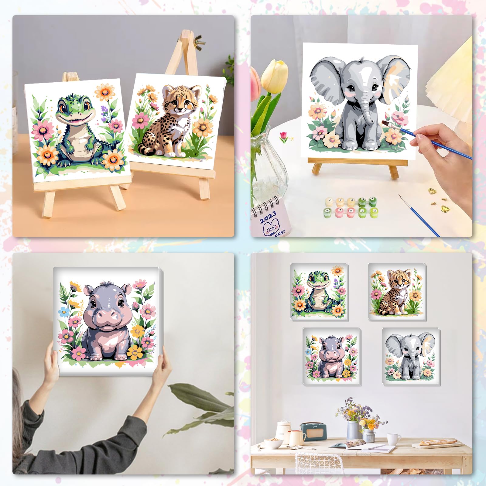 Kit Peinture Par Numéros HEIBAGO 30x20cm Encadré - Tableau Animaux Lecture, Peinture à L'Acrylique Pour Adultes Et Enfants - 4