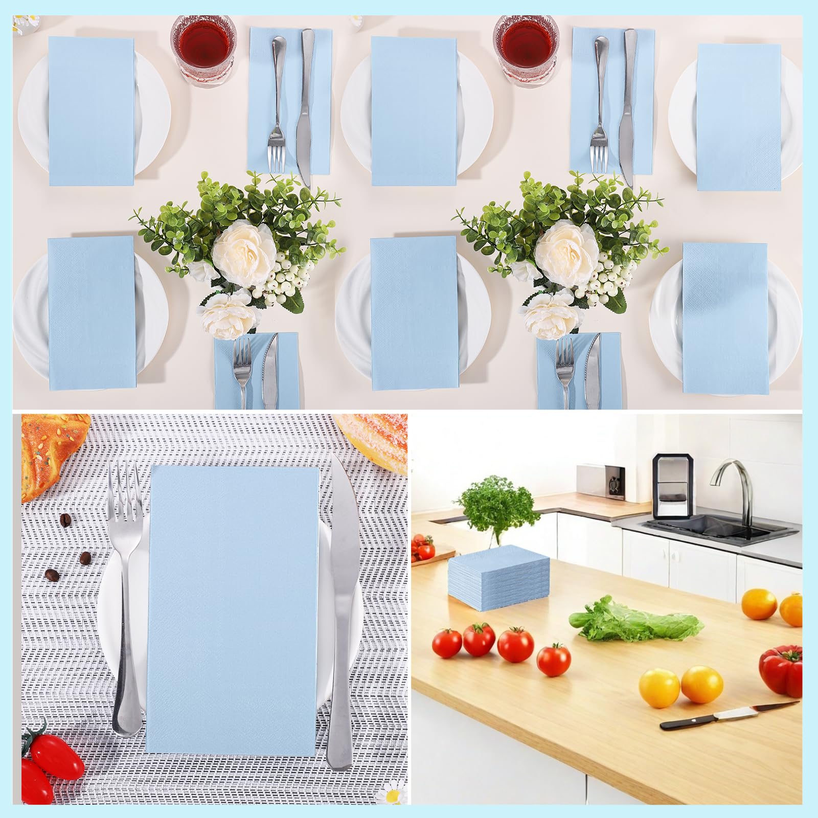 NatNarr 60 servilletas desechables azules claras, servilletas de papel decorativas para baño, servilletas de papel azul bebé para bodas, baby shower, baño, kithchen