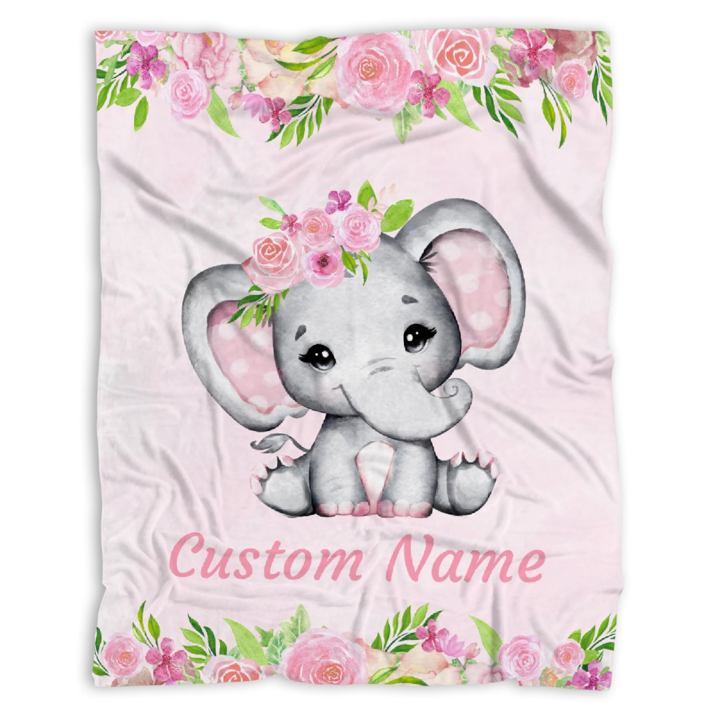 Ottoy Personalized Elephant Baby Blanket with Name Custom Elephant Blanket Gifts for Girls Boy, Super Soft Blankets for Toddler Bed Nursery Decor 40