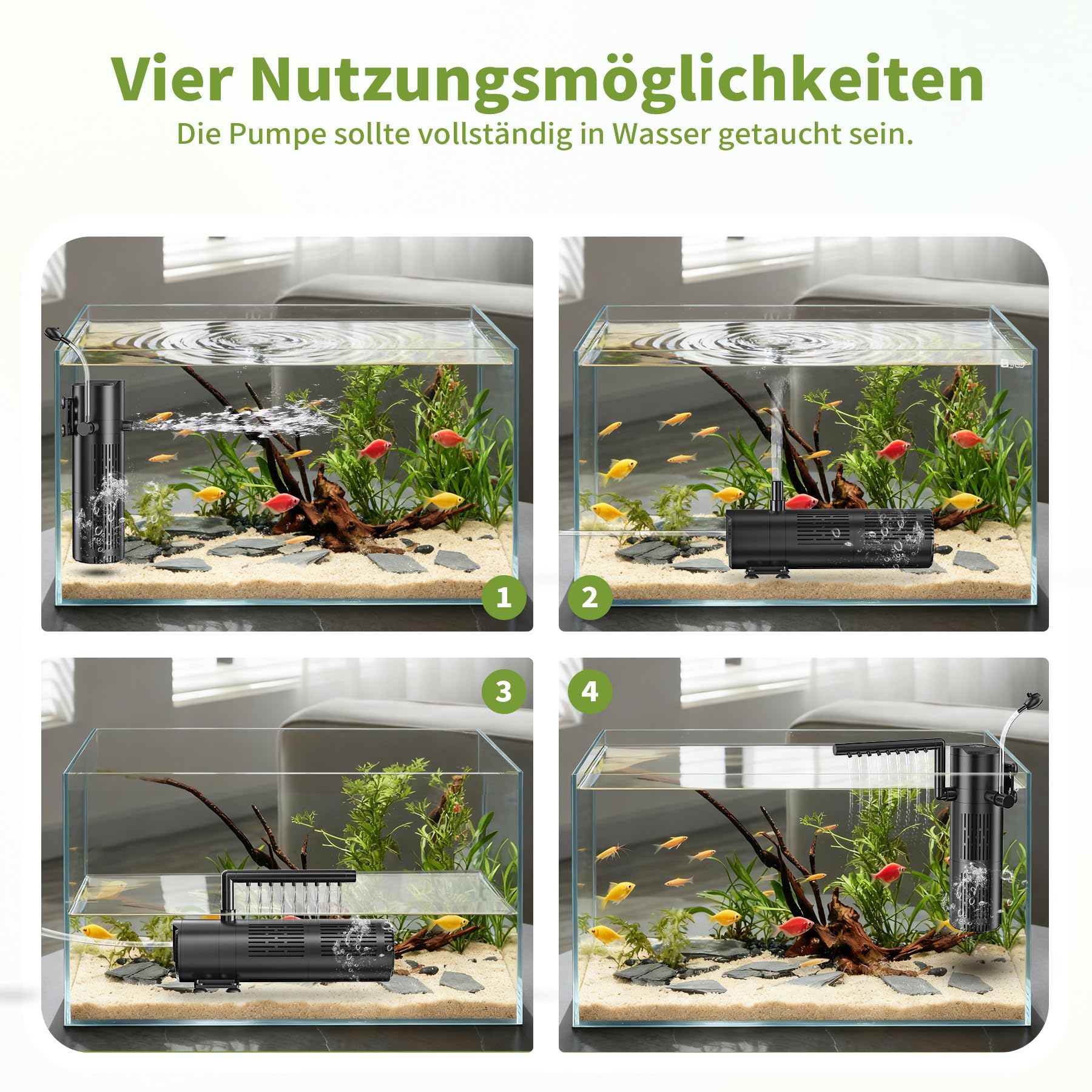 Forever Speed Aquarium Filter mit UVC Klärer Aquarium Innenfilter 8W, 5-in-1 Aquariumfilter für 100L-250L Aquarien(18W 1200L/H)