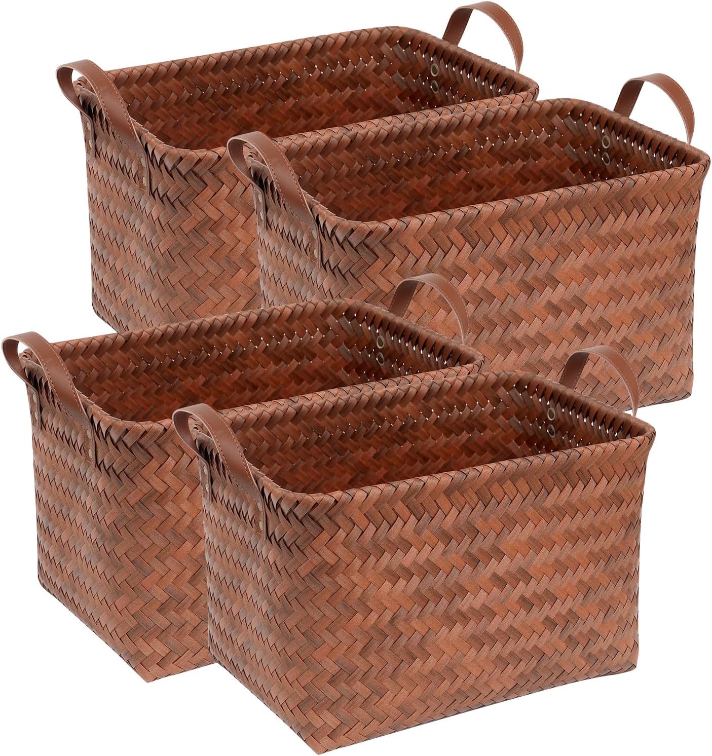 4-Pack Brown Wicker Storage Baskets , 15x10.5x9.5 inch Laundry & Organizer Bins, Woven Hamper for Shelves, Blankets, Towels, Home Decor