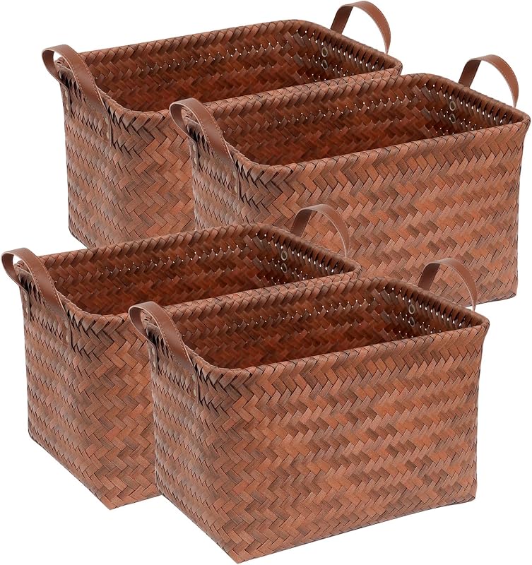 Wicker Storage Baskets, Woven Organizer Bins, 15x10.5x9.5 Inch, 4-Pack
