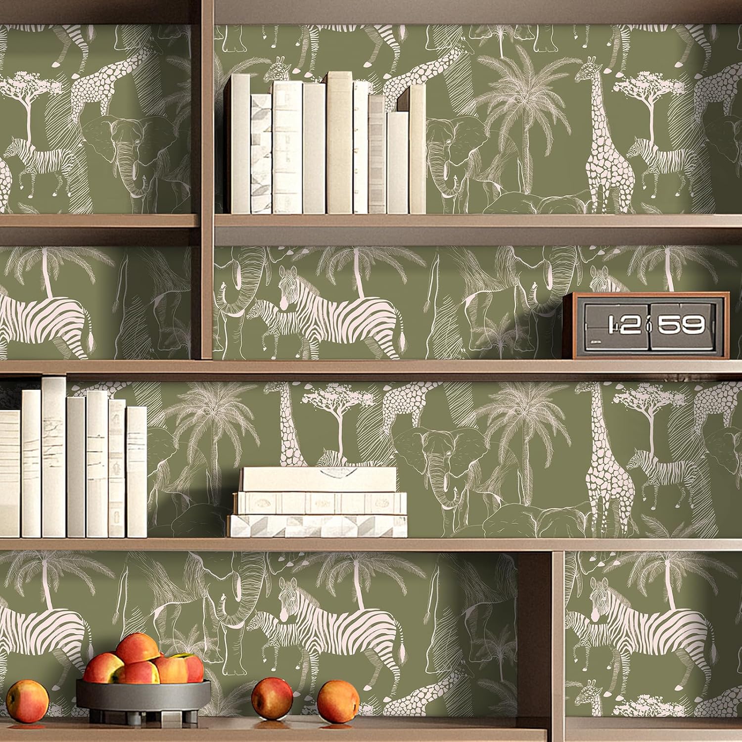 Livelynine 17.5x276" Forest Animal Peel and Stick Wallpaper Woodland Removable Contact Paper White & Dark Green Wallpaper for Bedroom Nursery Room Self Adhesive Wall Mural Woodland Tropical Plants