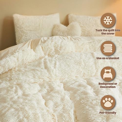 Miniatura 2 de MEGO Juego de funda de edredón de piel sintética peluda de lujo, ultrasuave de 3 piezas, juego de ropa de cama mullida tamaño King, juego de funda