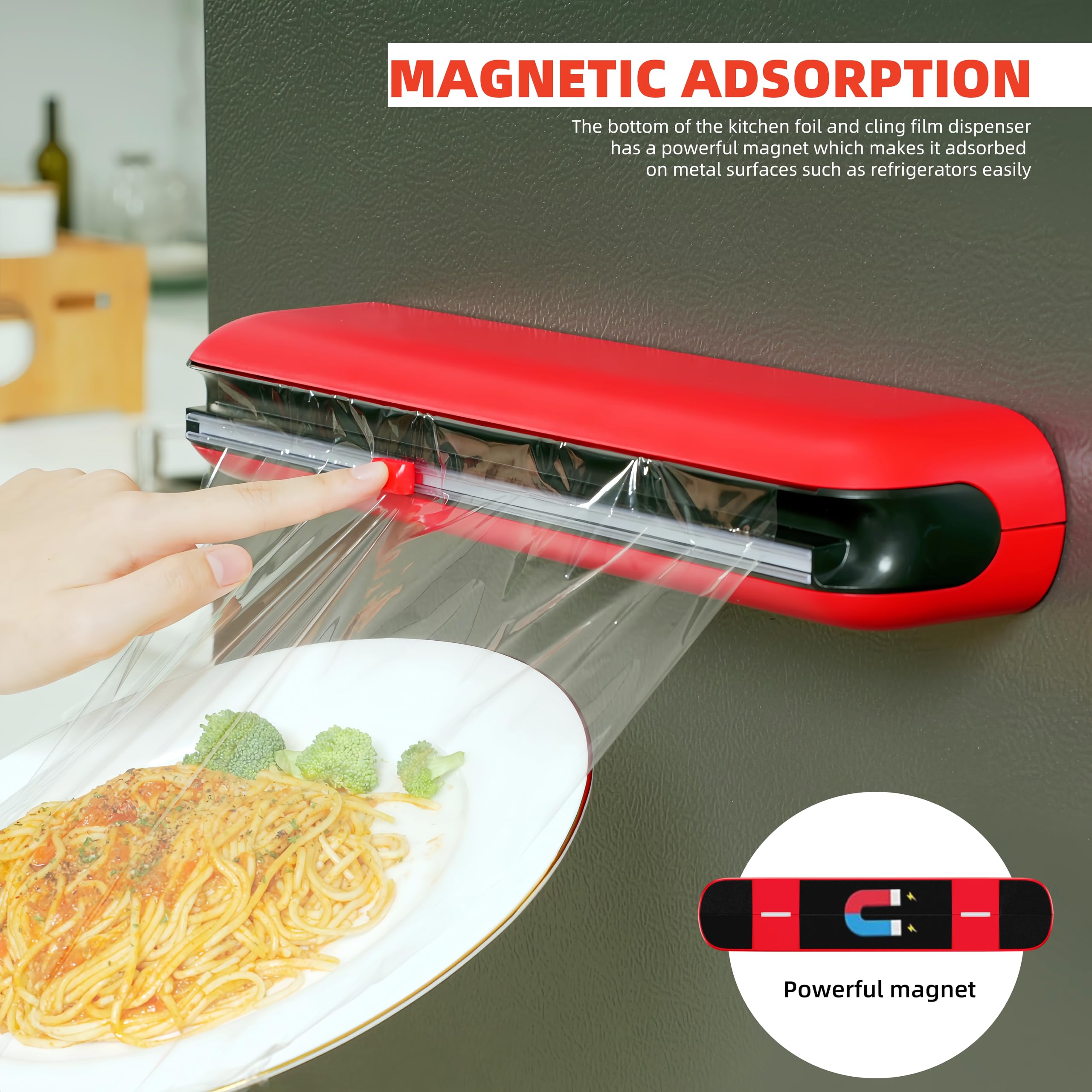 Quasziwa Tin Foil & Cling Film Dispenser and Cutter, Magnetic & No-Drill, Easy One-Hand Operation - Image 3