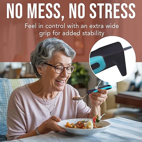 Miniatura 4 de BUNMO Utensilios adaptativos para ancianos, artritis, agarre débil, temblores y discapacitados, práctica bolsa de viaje, ligera de 3.35 onzas, acero