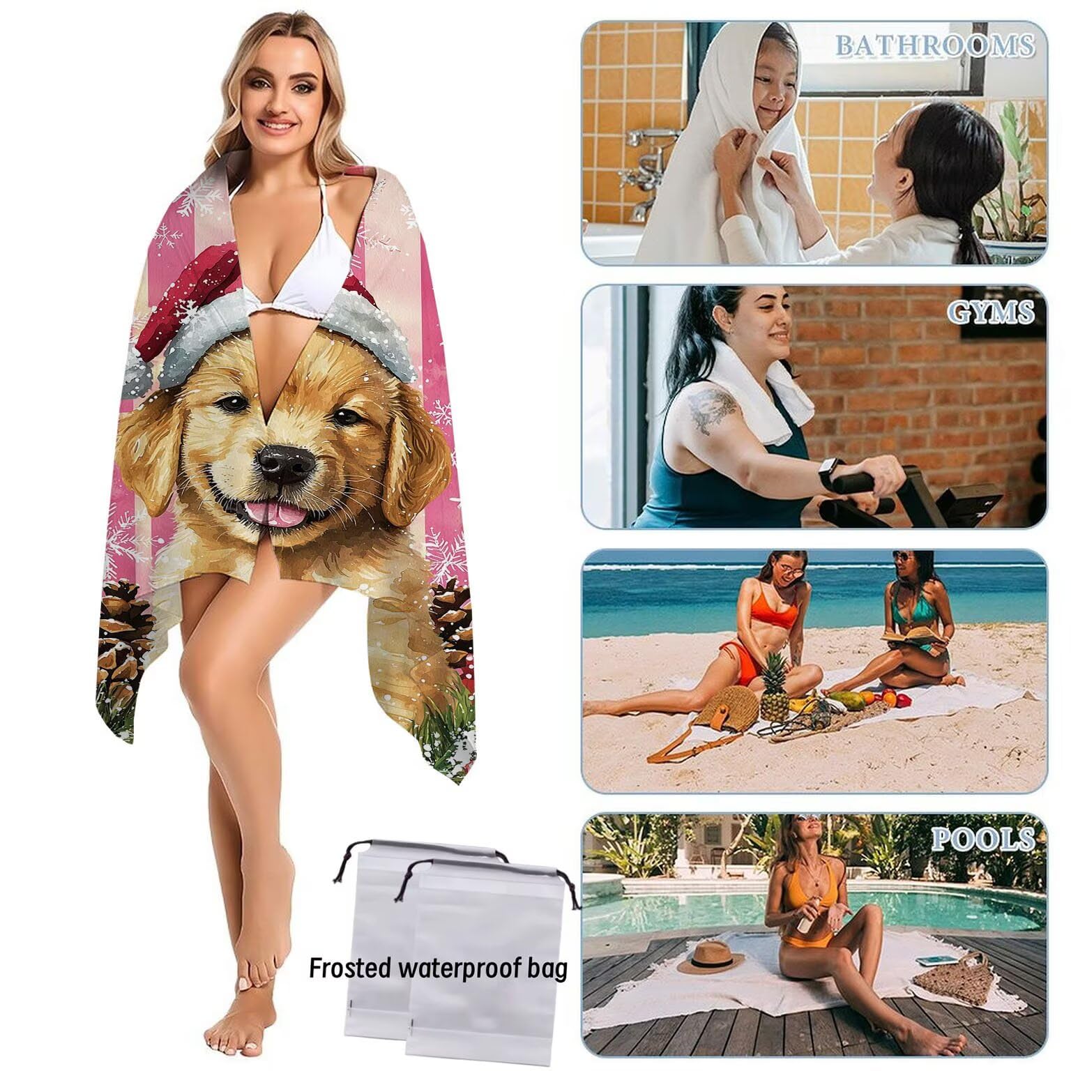 Telo Mare Microfibra Asciugamani Teli da Spiaggia Asciugamano Palestra 2 Set Antisabbia 100 x 200 cm xxl Donna Accessori Mare Telo Mare Grande per Piscina Bagno Regali Travel Regali (Natale Cane) U706