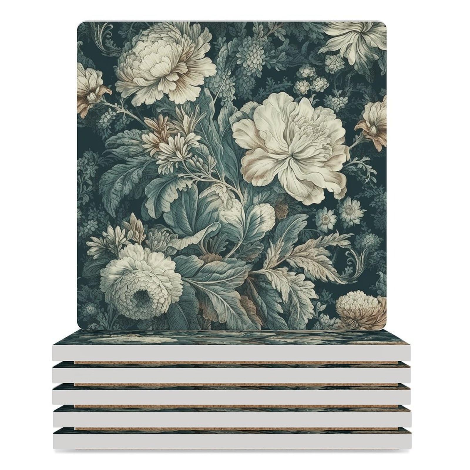 Posavasos para decoración de mesa, juego de 6 posavasos para mesa de café, reutilizables, con estampado de flores, para mesa de comedor y sala de estar