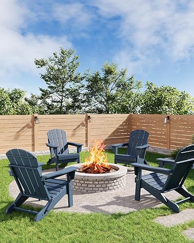 Miniatura 7 de GarveeLife Sillas plegables Adirondack de plástico HDPE para exteriores con textura de madera, 380 libras y resistentes a la intemperie para