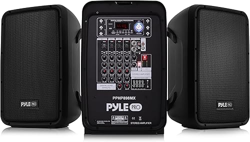 Pyle Sistema de altavoces PA Bluetooth portátil – Kit de amplificador de 8 canales de 600 vatios con subwoofer de 8 pulgadas y tweeter de bocina de