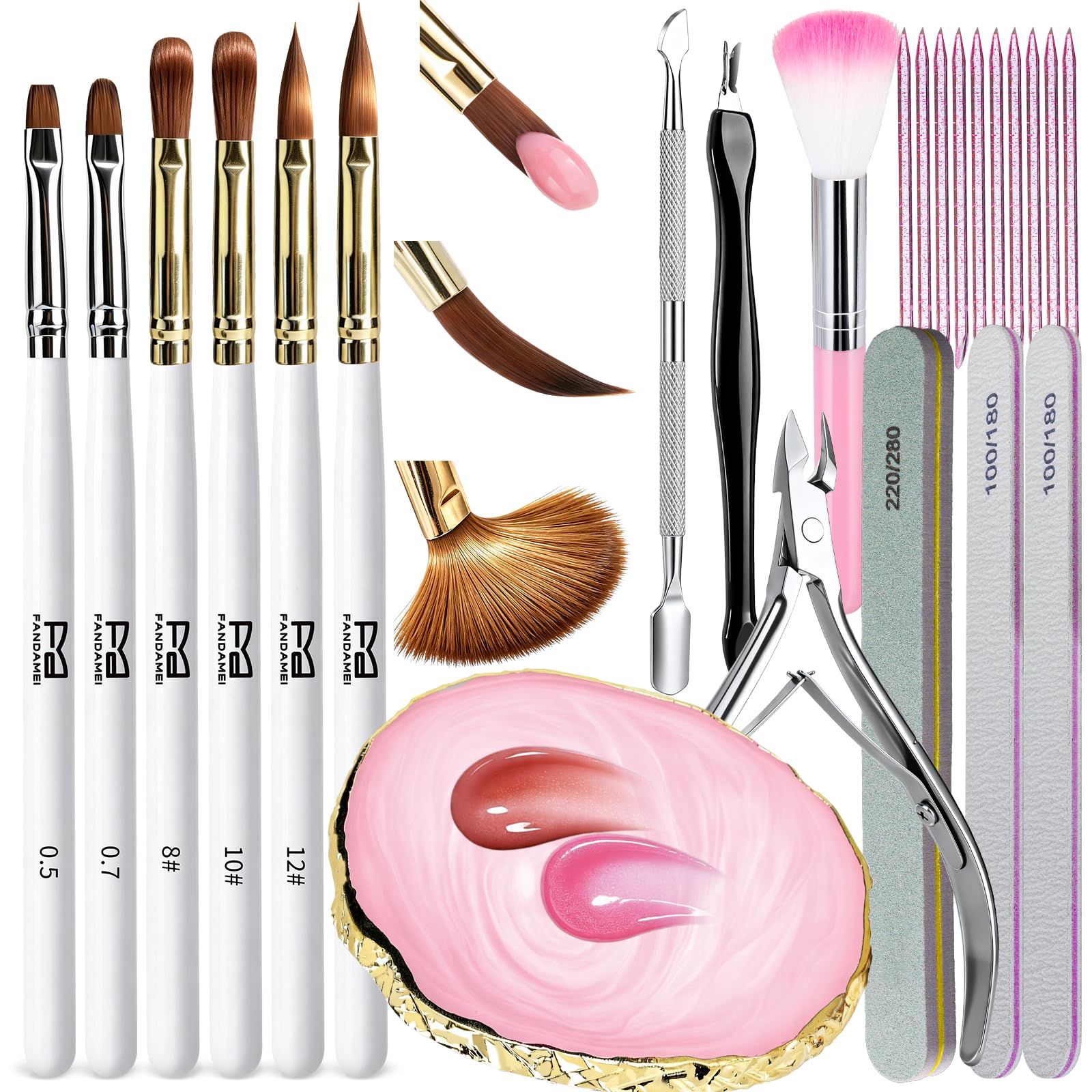 FANDAMEI Acrylic Nail Brush, Size 8/10/12/14, Acrylic Brush For Nail, White