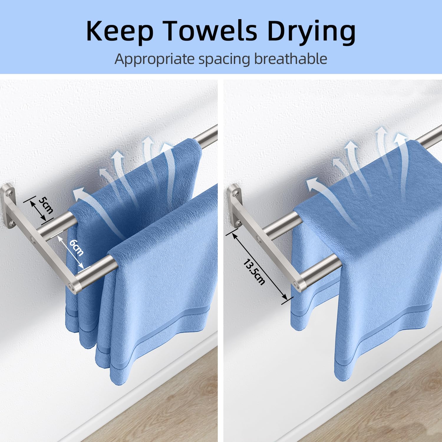 YUMORE Porta Asciugamani Doppio 60CM/24IN Acciaio Inox Portasciugamani Bagno 2 Braccio Porta Salviette da Parete Asciugamani Organizer per Bagno Cucina Toilette, Spazzolata