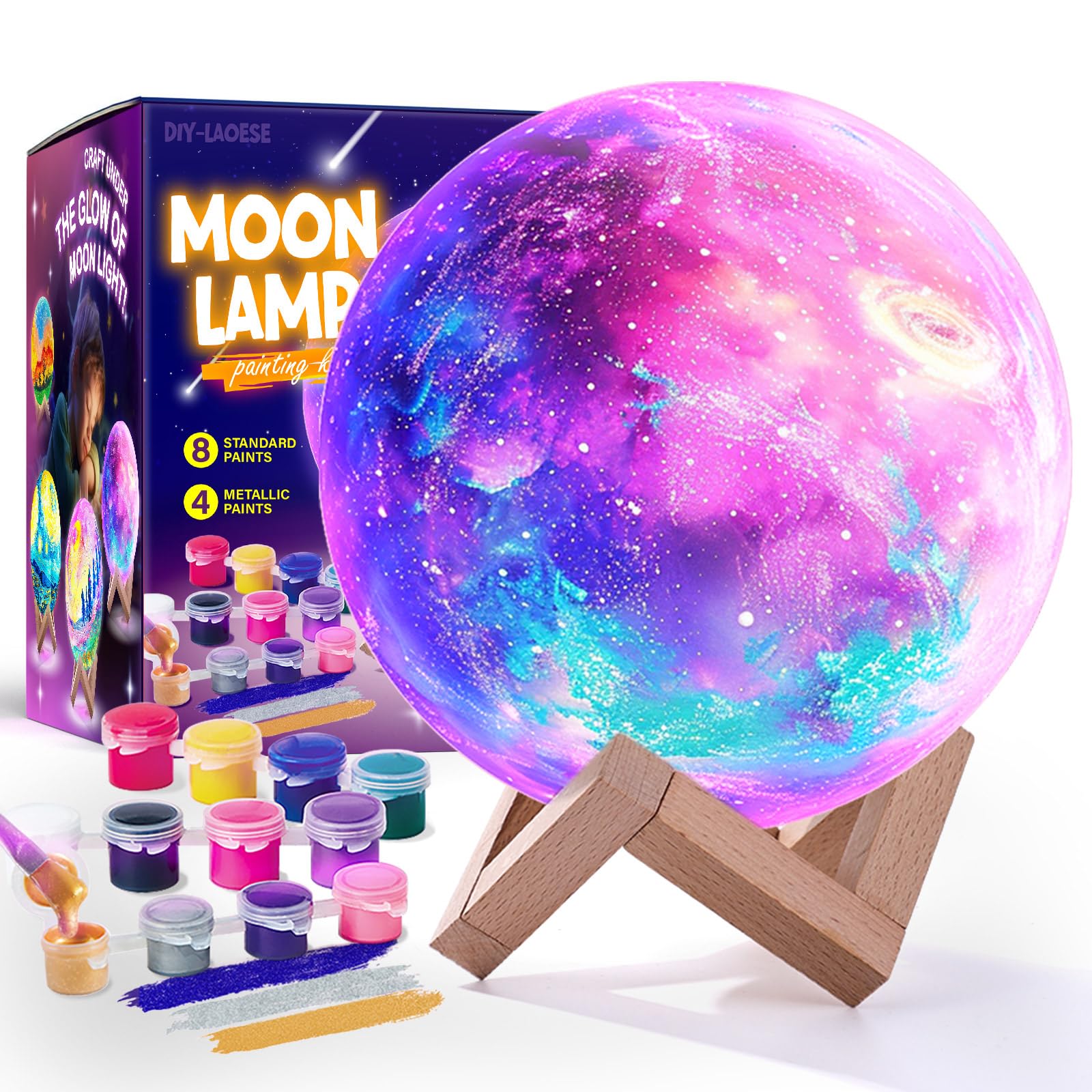Paint Your Own Moon Lamp Kit, Cool Presents DIY 3D Space Moon Night Light, Art Supplies Arts and Crafts Kit for Kids Ages 8-12, Birthday Gifts for Girls Boys Ages 6 7 8 9 10 11 12+
