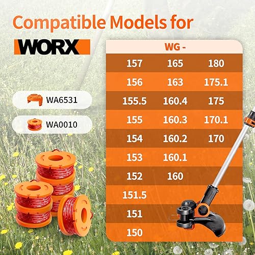 Miniatura 6 de Eventronic Paquete de 20 cuerdas de recortadora WA0010 compatibles con Worx Weed Eater, bobina de repuesto de 0.065 pulgadas para Worx Weed Eater