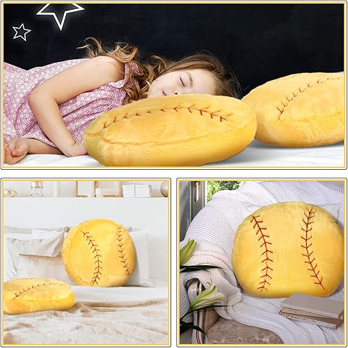 Miniatura 6 de Gerrii 4 almohadas de baloncesto y softbol, fútbol, voleibol, tenis, almohada deportiva de felpa esponjosa, cojín de temática deportiva, regalo para