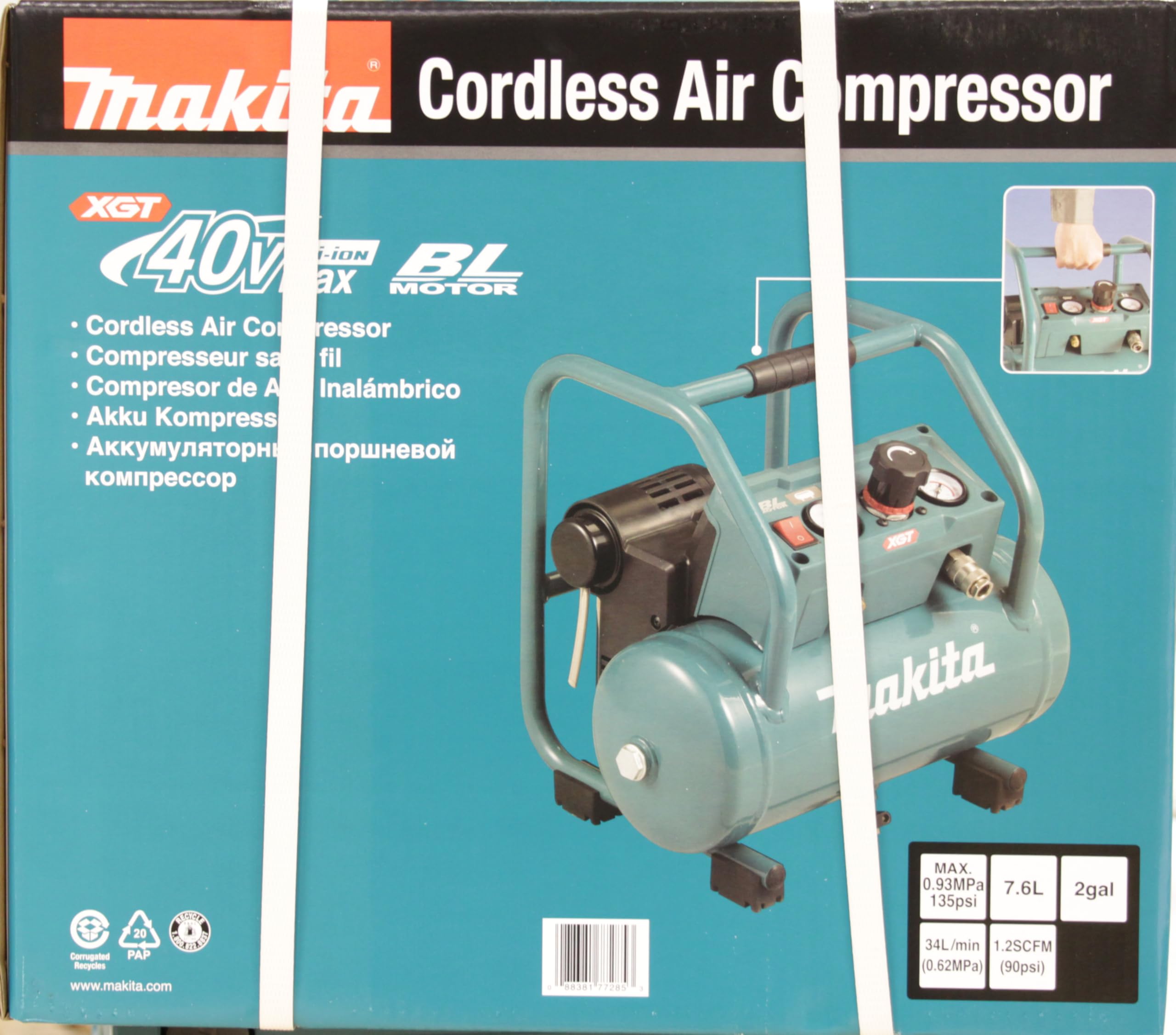 Makita AC001GZ - Compresor de batería (9,3 bar, 40 V, máx. (sin batería, sin cargador)